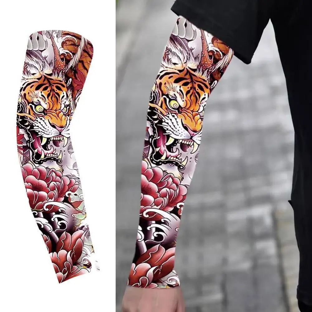 Summer Ice Silk Tattoo Sleeves Arts Temporary Fake Slip On Tattoo Arm Sleeves Sports Sunscreen Sleeves Cycling Driving Fishing Oasis Select