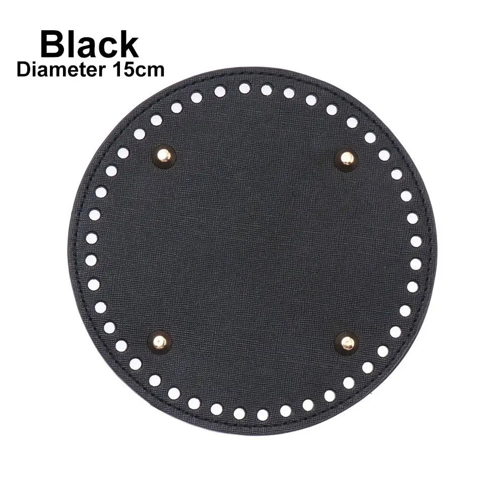 Material Crochet Bag With 52 holes DIY Bag Accessories for Knitted Bag PU leather Long Bag Bottom Oasis Select black-Diameter 15CM