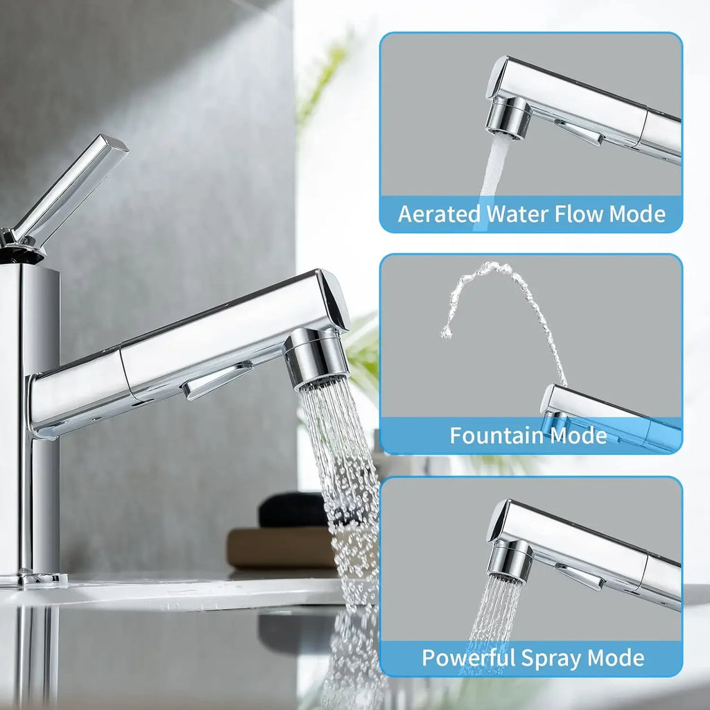 3 Patterns Bathroom Pull Out Taps Faucet with Pull Down Spray Swivel Spout Faucet Bathroom Sink Single Hole Pull Out Faucet Oasis Select
