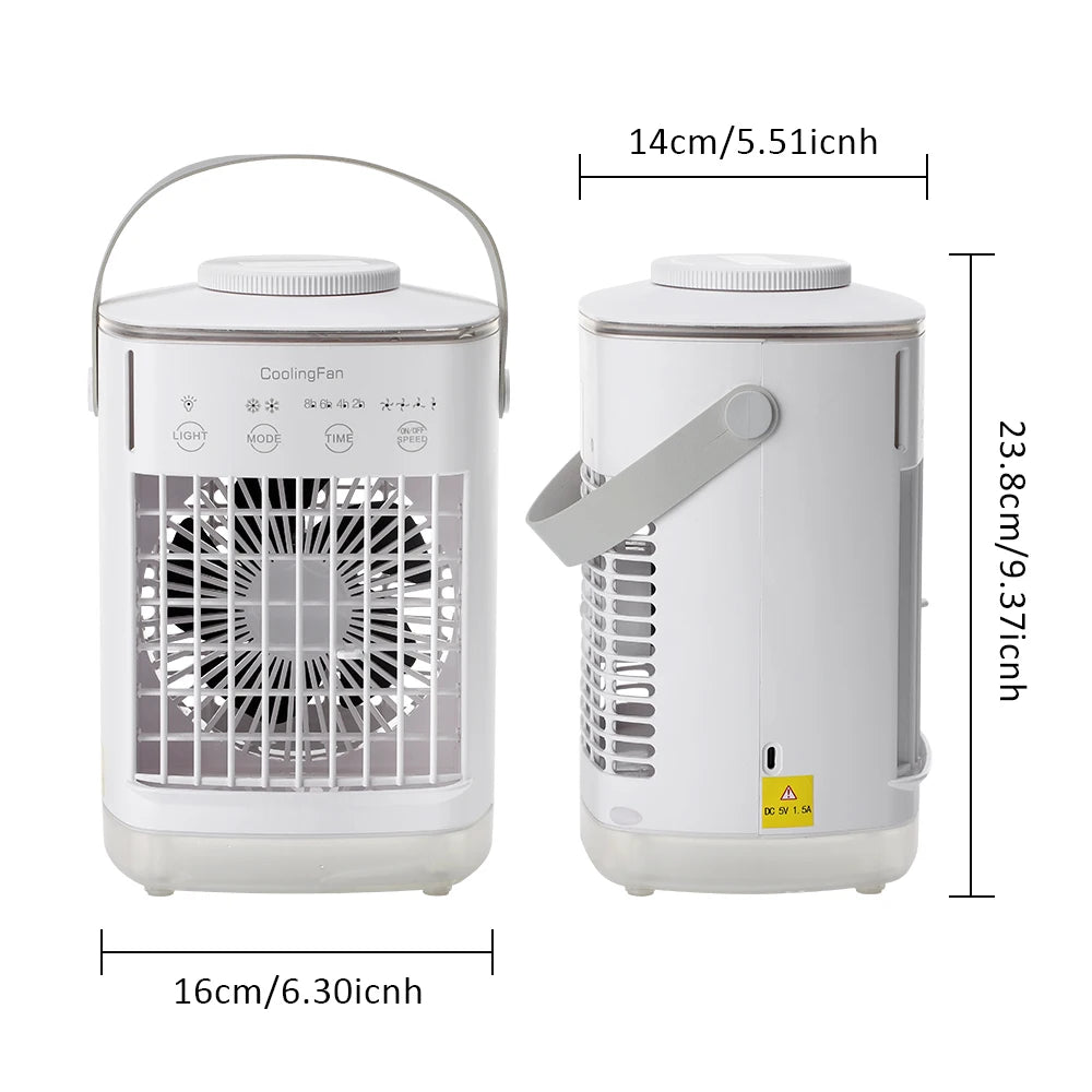 Portable USB Mist Fan 700ml – 3 Speeds, RGB Light & Timer