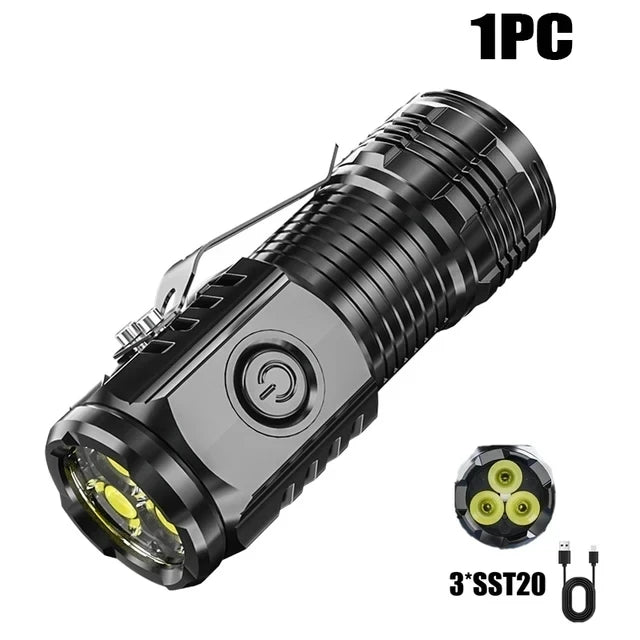 New Upgrade 3 LED Flashlight With RGB Side Lamp Type-C Rechargeable 2000 Lumens Torch Tail Magnet for Camping Hiking Lantern Oasis Select Plastics 1pc