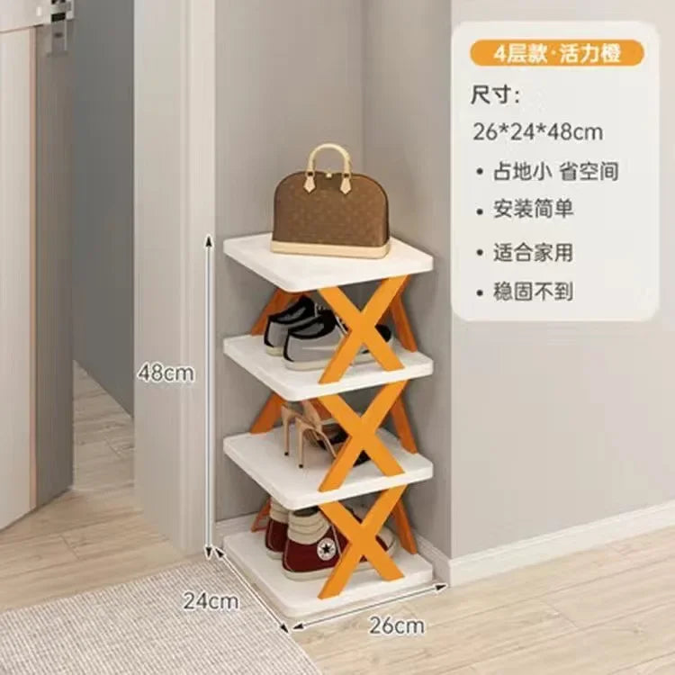 Household Economy Simple Shoe Rack Multi-layer Space Saving Free Installation of Dustproof Folding Plastic Shoe Storage Rack Oasis Select 4 layers orange