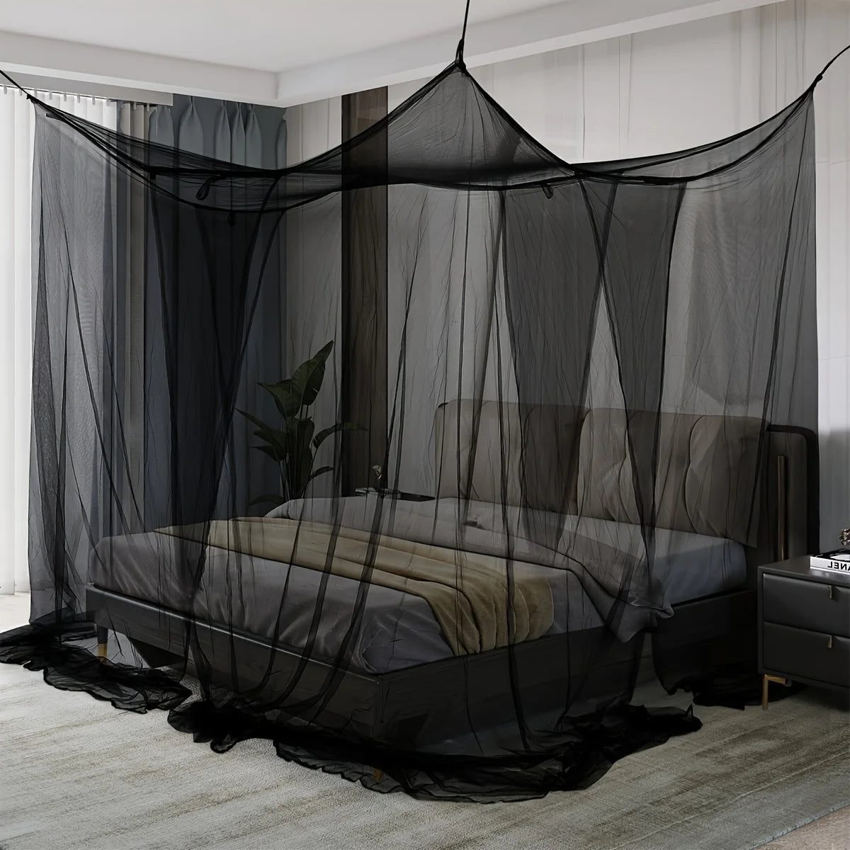 Quadrangle Mosquito Net Floor To Ceiling Bed Curtain Double Opening Mosquito Net Mosquito Proof Net Cover Fit for All Bed Sizes Oasis Select