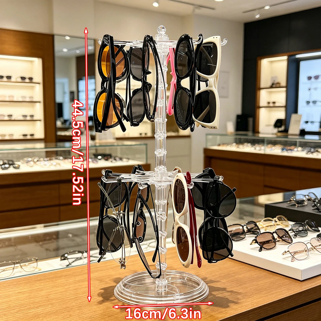 1pc adjustable black/transparent glasses display storage hanging bag two-layer height rotatable sunglasses countertop holder Oasis Select 2layes