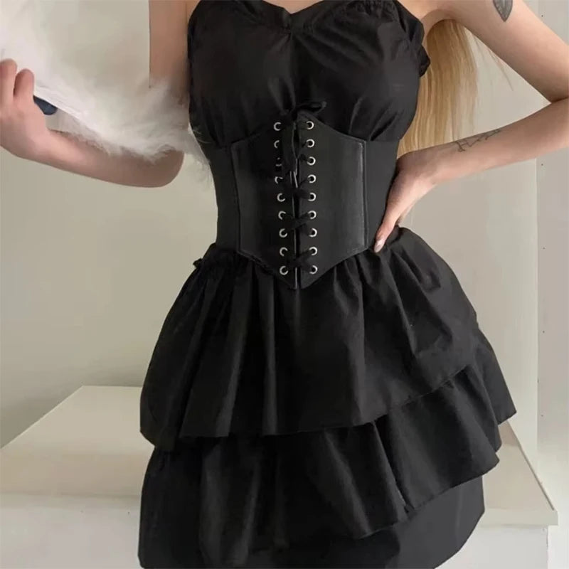 New High Elastic Lace-up Corset Women Black Retro Punk PU Slimming Wide Belt For Womens Fashion Gothic High Waisted Belt Oasis Select