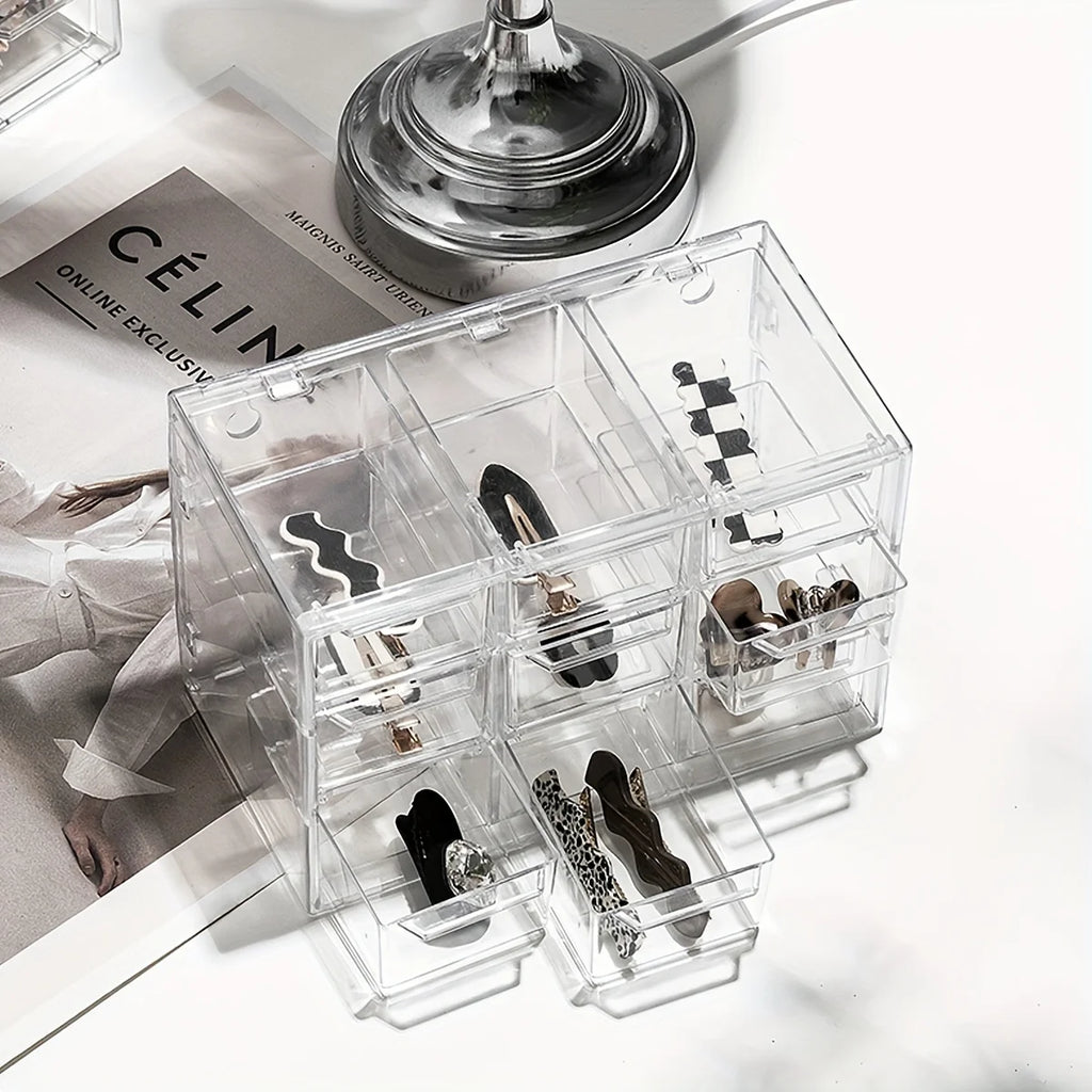 Transparent Desktop Multi Grid Jewelry Box Drawer Type Lipstick Cosmetics Dustproof Storage Box Oasis Select