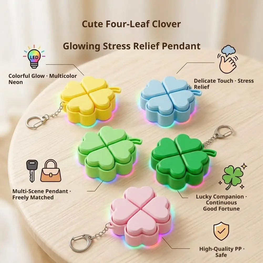 Lucky Clover Fidget Keychain Glowing Stress Relief Bag Charm Creative Glowing Four-leaf Clover Big Pendant Gift Oasis Select