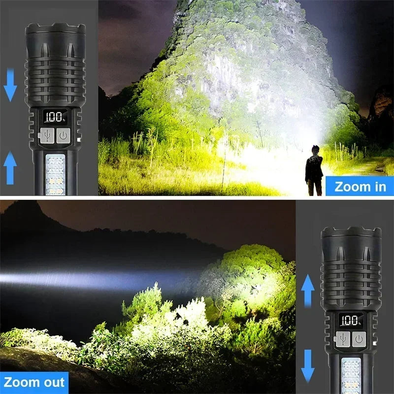 Ultra Bright LED Flashlight 2000LM Type-C Rechargeable Long Range Zoom Tactical Torch Outdoor Emergency Camping Fishing Lantern Oasis Select