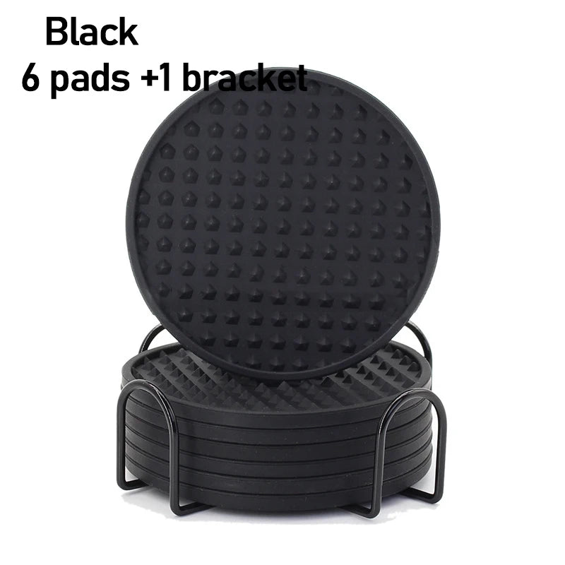 6pcs Silicone Coasters Round Heat Resistant Rubber Tea Cup Mat Drink Coffee Mug Glass Beverage Holder Pad Decor Table Mat 10cm Oasis Select Black 6pc 10x0.5cm Round