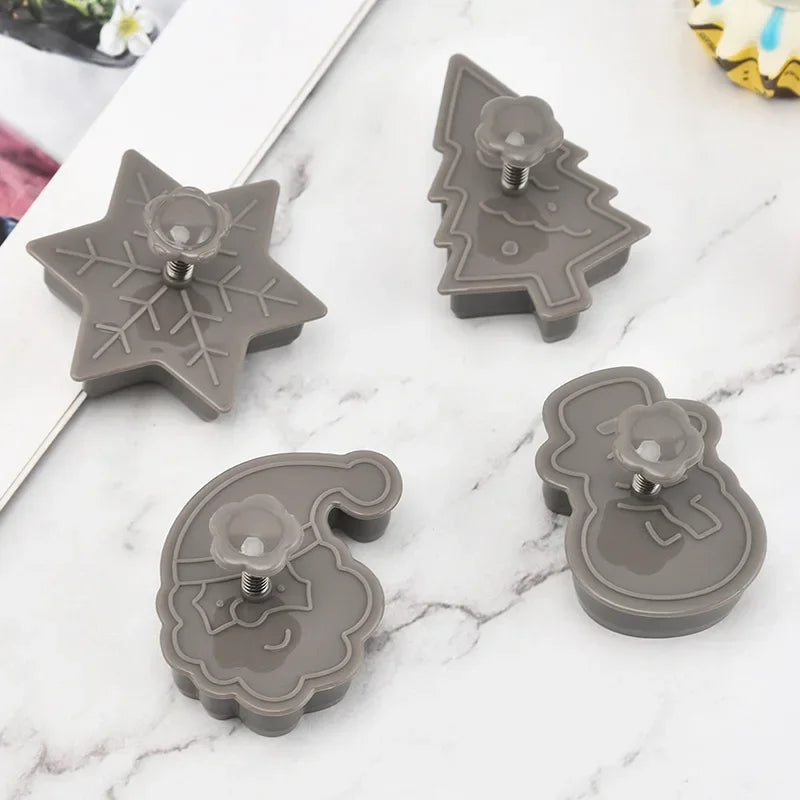 4Pcs Christmas Baking Mold Set DIY Tree Snowman Cookie Cutter Plunger for Gingerbread Fondant Cake Decorating Pastry Tools Oasis Select Grey suit