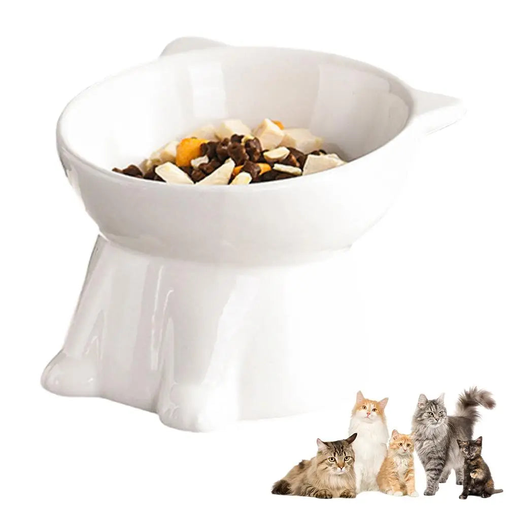 New cat bowl with long ears and high feet bowl with cat and dog neck protection and anti-overturning plastic raised pet bowl Oasis Select White 1PCS