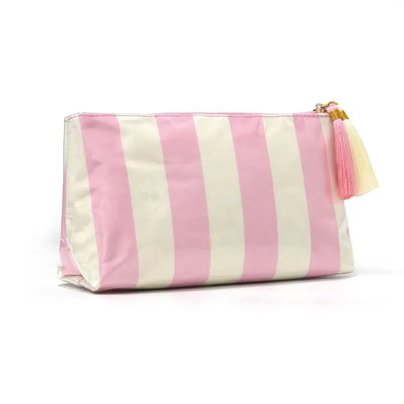 Waterproof Striped PVC Cosmetic Bag with Tassel Zipper