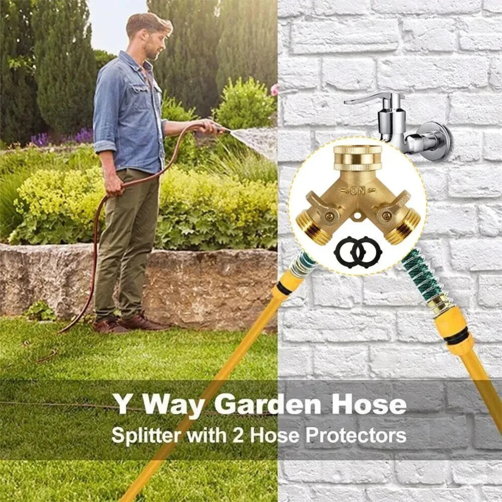 Garden Hose Connector Brass Hose Splitter with Solid Brass Handle Y-shaped Valve Brass Water Garden Hose Adapter Two-way Oasis Select