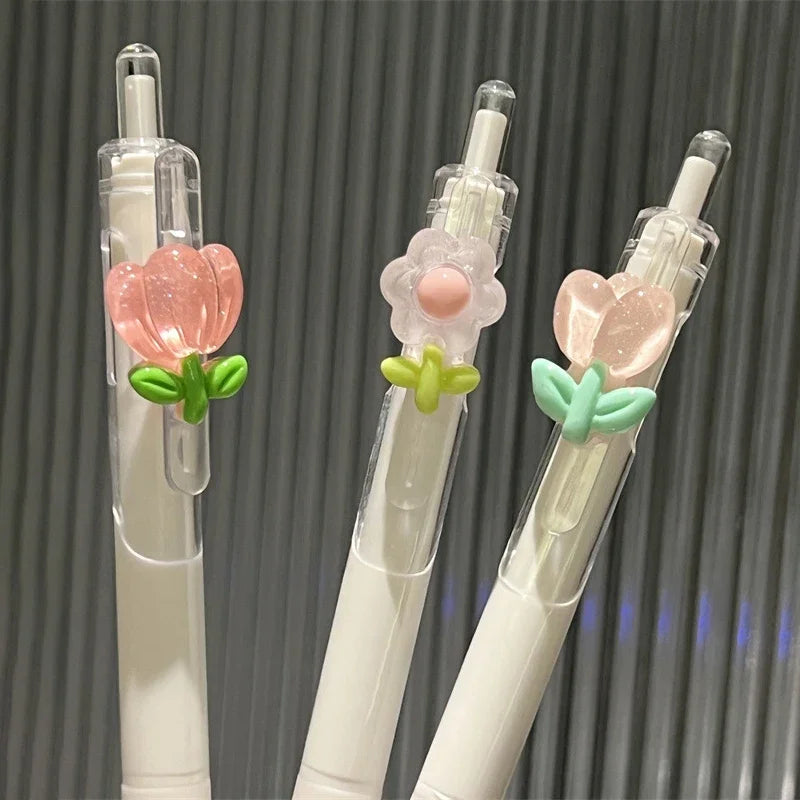 1Pcs Kawaii Tulip Gel Pens Smooth Quick-Drying Sign Pen Office Accessories School Supplies Aesthetic Pens Ballpoint Pen Oasis Select