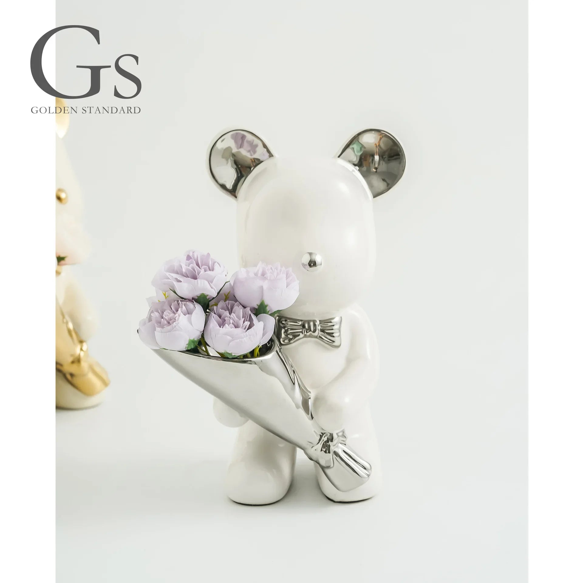 Ceramic Violent Bear Ornament Living Room Simulation Flower Bouquet Bear Tide Play Arts and Crafts Home Starter TV Cabinet Oasis Select white