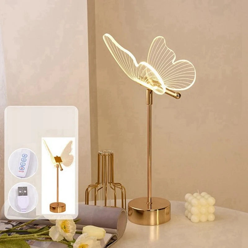 WISH Butterfly Table Lamp USB 1800 Mah Rechargeable Ambiance Night Lights 3 Color Light Changing LED Desk Lights Oasis Select