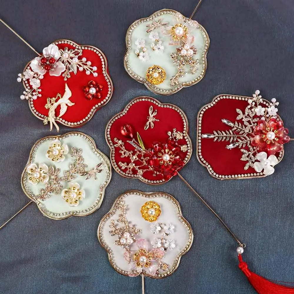 Chinese Style Mini Chinese Fan with Pendant Handheld Bridal Group Fan Tassels Vintage Chinese Silk Fan Chinese Wedding Oasis Select