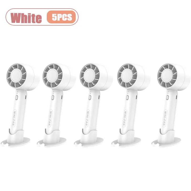 Mini USB Handheld Fan Portable Rechargeable Small Desk Fan for Students Office Travel Personal Cooling Breeze Quiet 3 Speed Oasis Select White-5PCS