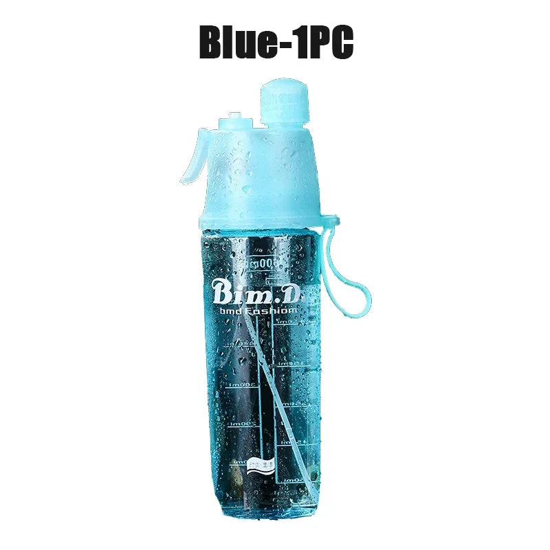 1/2/4PCS Creative Spray Portable Water Bottle Mist Atomizing Bottle for Outdoor Sports Gym Fitness Reusable Leak Proof Drinking Oasis Select 600ML Blue-1PC