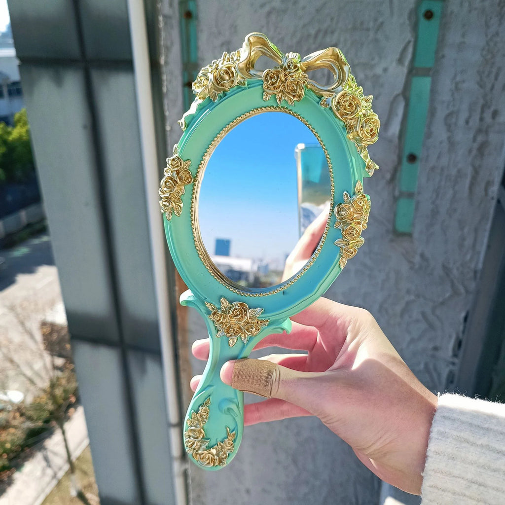 Vintage Rectangle Handheld Makeup Mirror with Handle – Retro