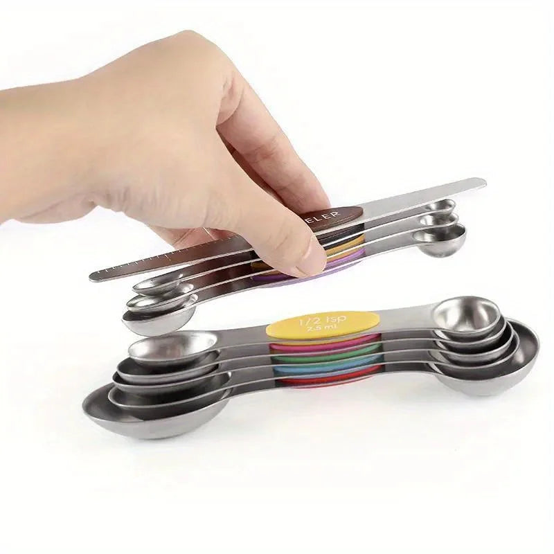 Stainless Steel Double Headed Measuring Spoon 9-piece Set with Magnetic Suction and Scale Measuring Spoon Baking Tool Oasis Select