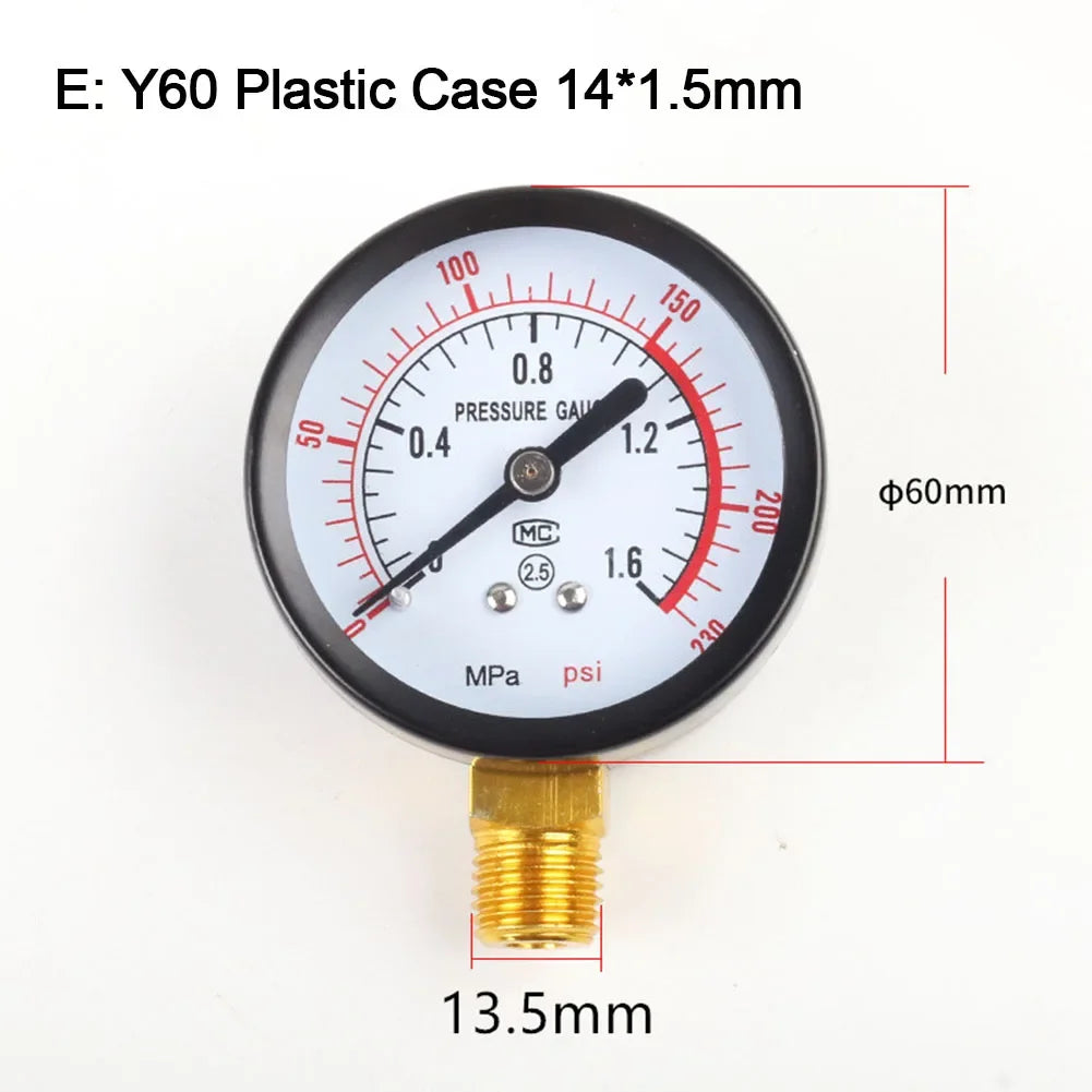 Air Compressor Pneumatic Hydraulic Fluid Pressure Y60 0-1.6Mpa 0-230PSI Pool Filter Water Pressure Gauge Meter Oasis Select E