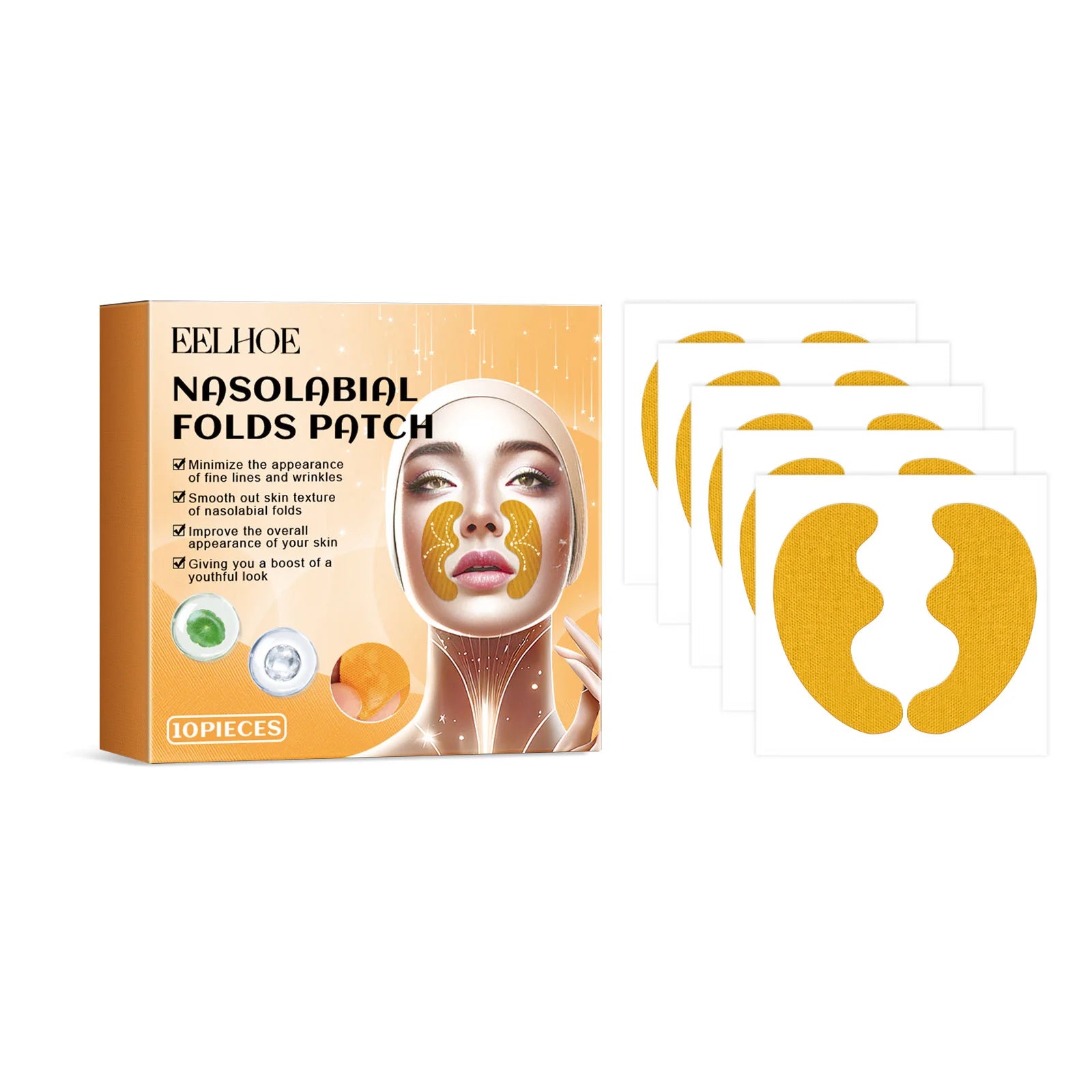 EELHOE Nasolabial Fold Patches – Anti-Wrinkle & Skin Firming Anti-Wrinkle Facial Patches Oasis Select 10pcs Boxed