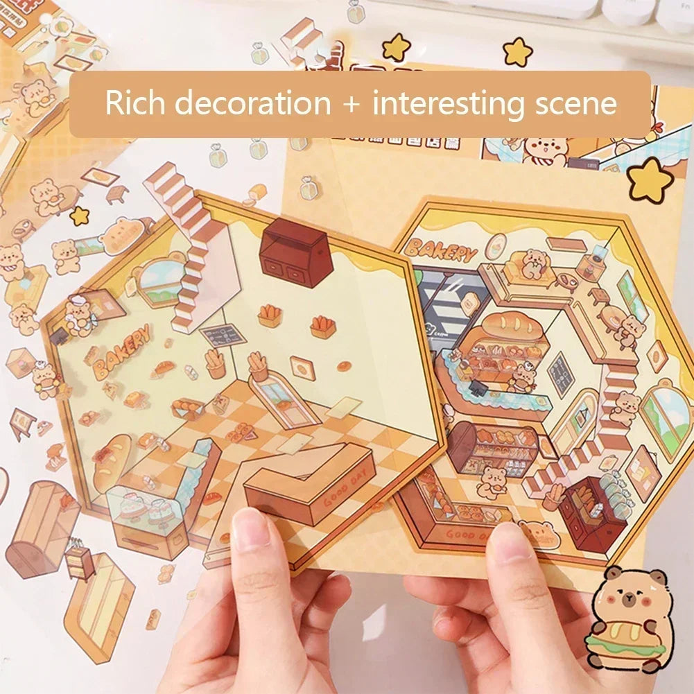 3D Cartoon Cabin DIY Scene Stacking Stickers – Reusable Set