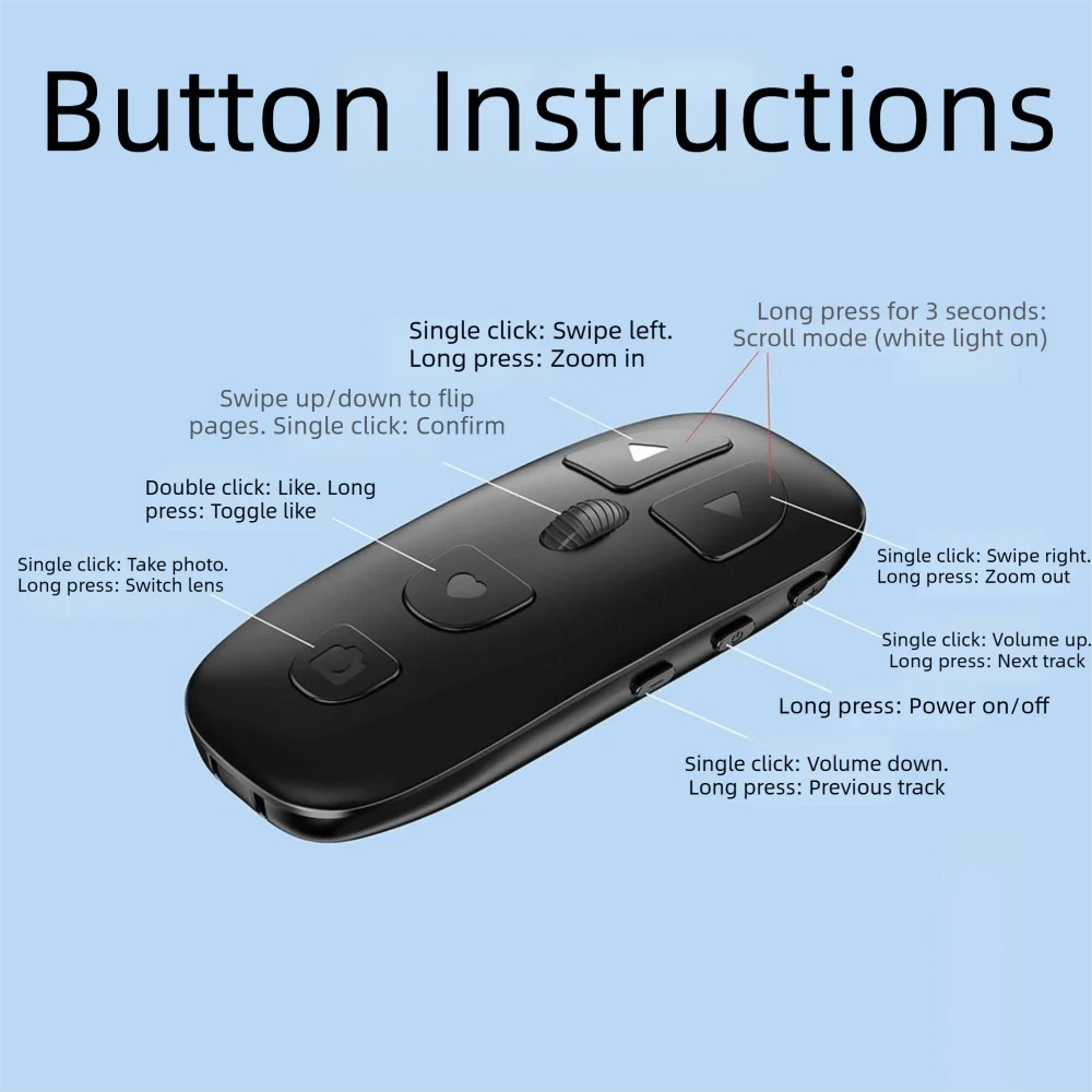 Stable Signal Transmission Bluetooth Remote Control Zoom & Focus Fingertip Control Camera Remote Control Multi-functional Oasis Select