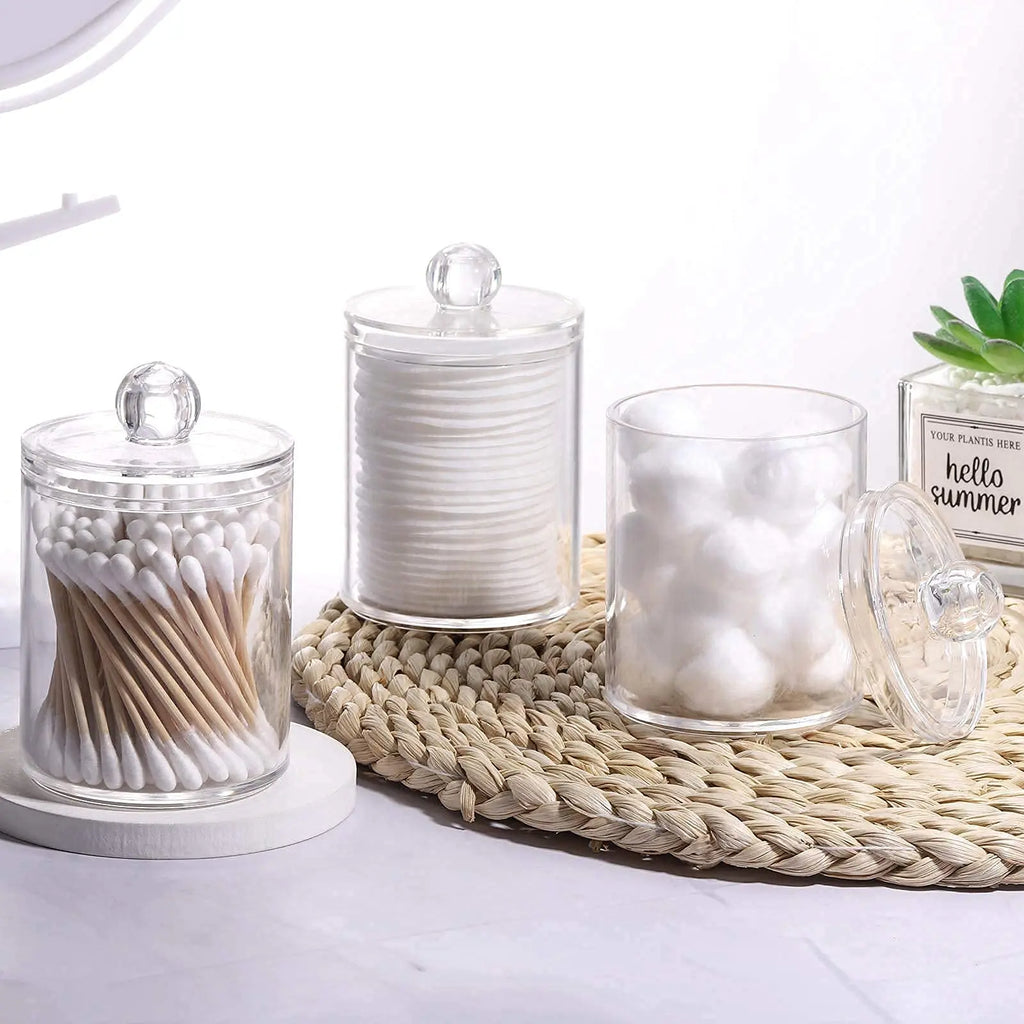 4pcs/set Clear Swab Holders With Lid, Dust-proof Swab Storage Dispenser Jars For Swab, Jewelry, Powder Puffs, Beauty Eggs, Oasis Select