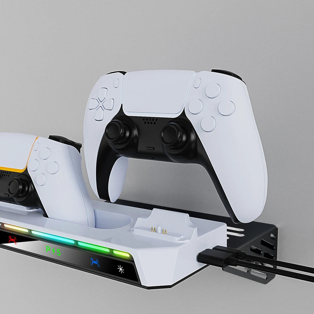 PS5 Wall Mount Stand | Dual Controller Charger & RGB Lights