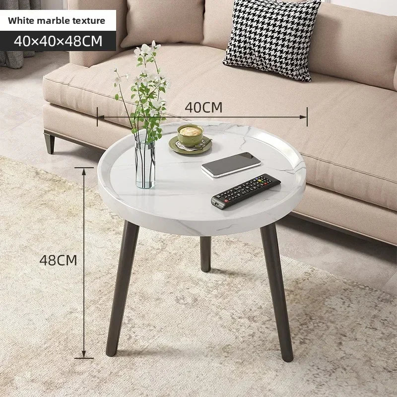 Multi-functional Coffee table balcony round living room double edge few bedside small round table Oasis Select White 40-1
