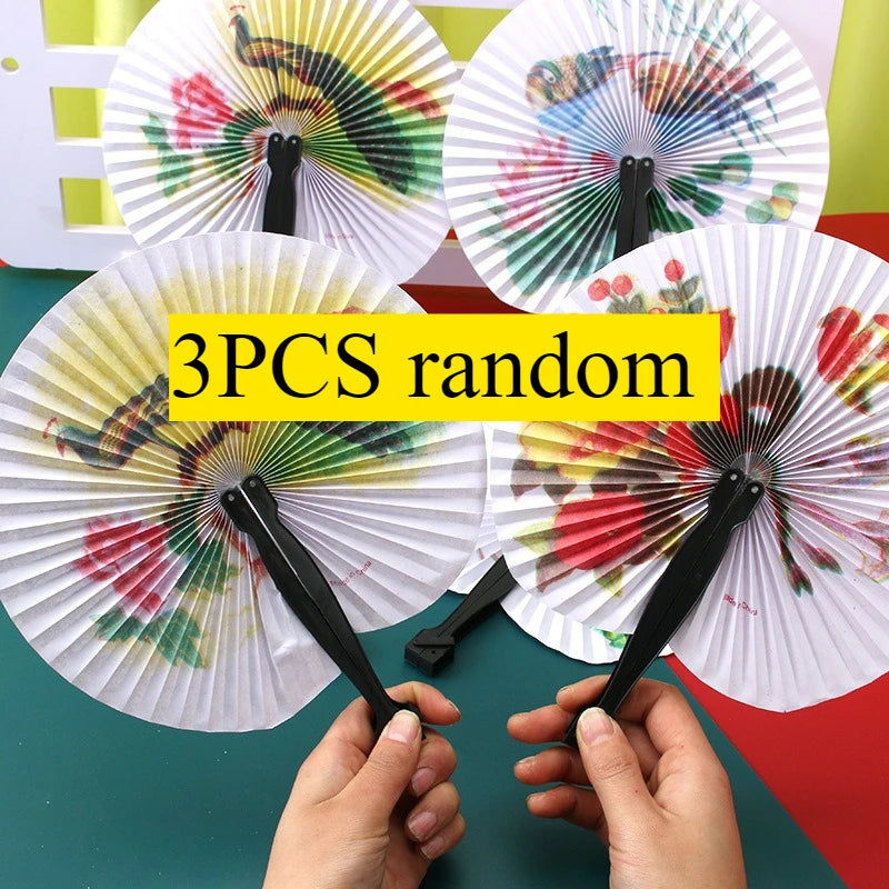 Elegant Traditional Chinese Hand Fan, Colorful Bird & Flower Design, Portable Foldable Plastic Fan, Exquisite Party Gift Oasis Select 3PCS random
