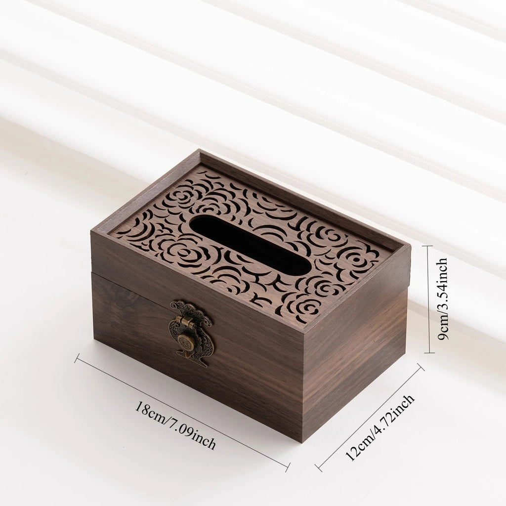 New Chinese-style Living Room Imitation Wood Grain Tissue Box Desktop Storage Box with Lid Creative Tissue Box Oasis Select