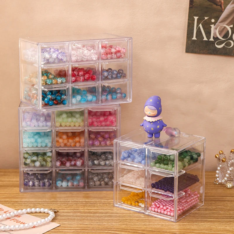 1pc Drawer Style Multifunctional 6/9/12 Grid Stackable Bead Storage Box Transparent Acrylic Desktop Jewelry Display Box Oasis Select