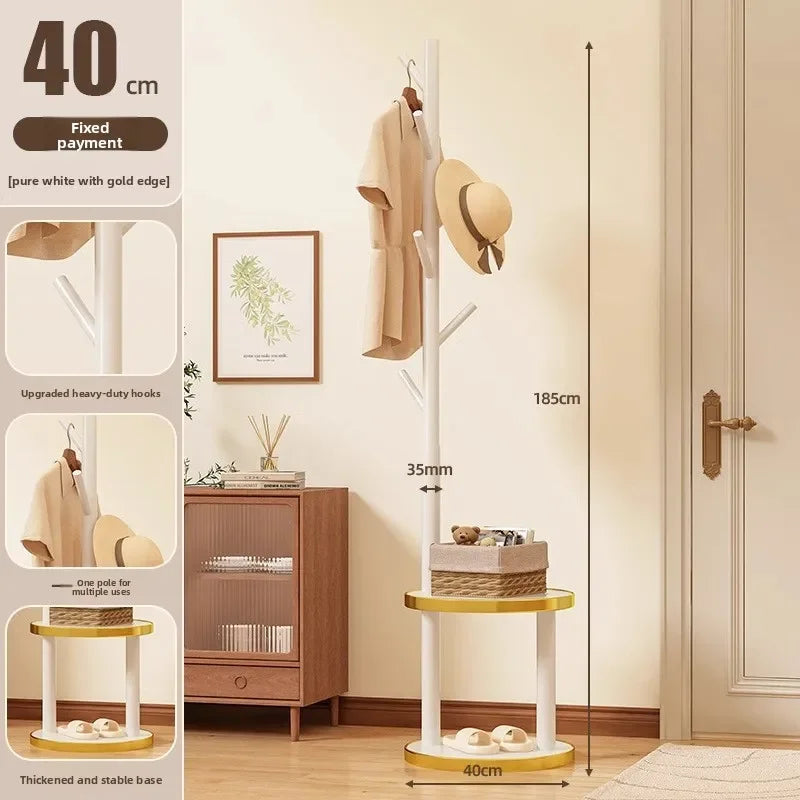 Multi-functional Bedside coat rack living room solid wood hanger double storage home floor hanger bedroom Oasis Select White-B
