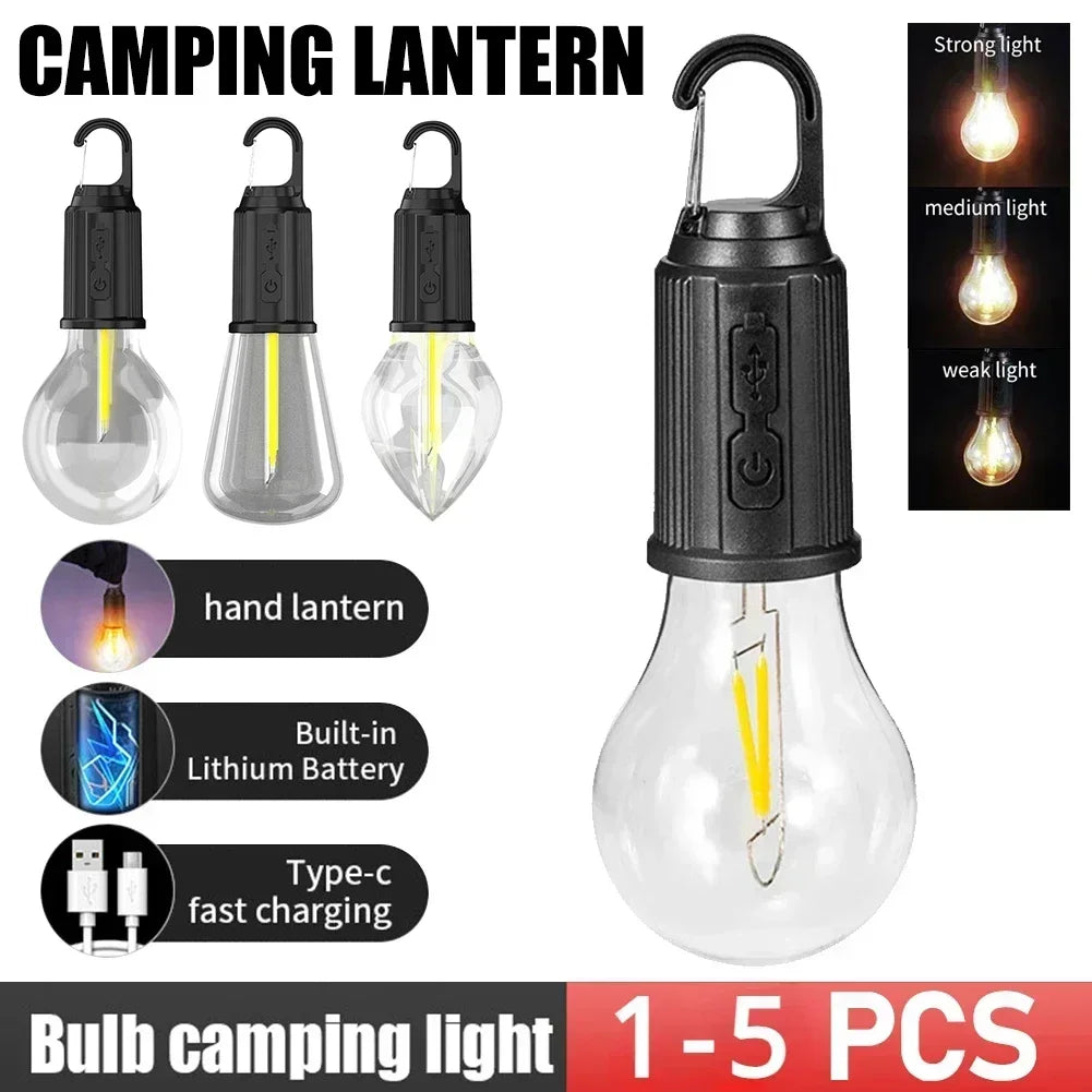 LED Camping Light Type-C USB Rechargeable Waterproof 400mAh 100LM Tent Light with Hook 3 Modes Outdoor Lighting Oasis Select
