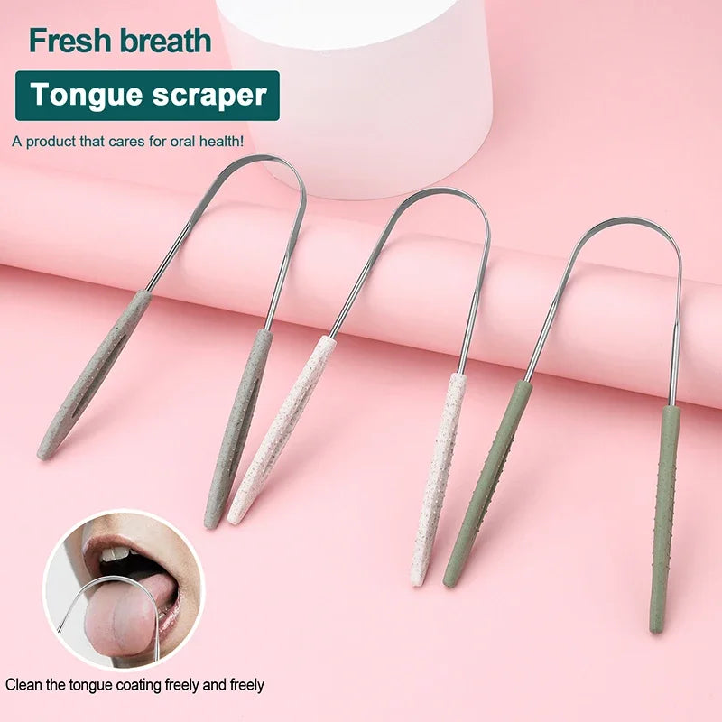 3 Colors Stainless Steel Tongue Scraper U-shaped Metal Fresh Breath Cleaning Coated Tongue Toothbrush Oral Hygiene Care Tools Oasis Select