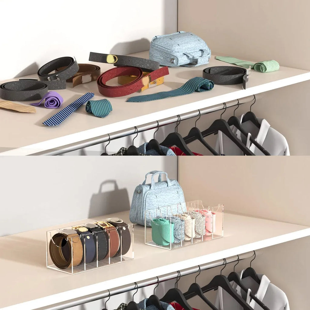 1pc Transparent belt storage box, assembled version, suitable for belts, ties, neckties, wardrobe organizing and storage rack Oasis Select
