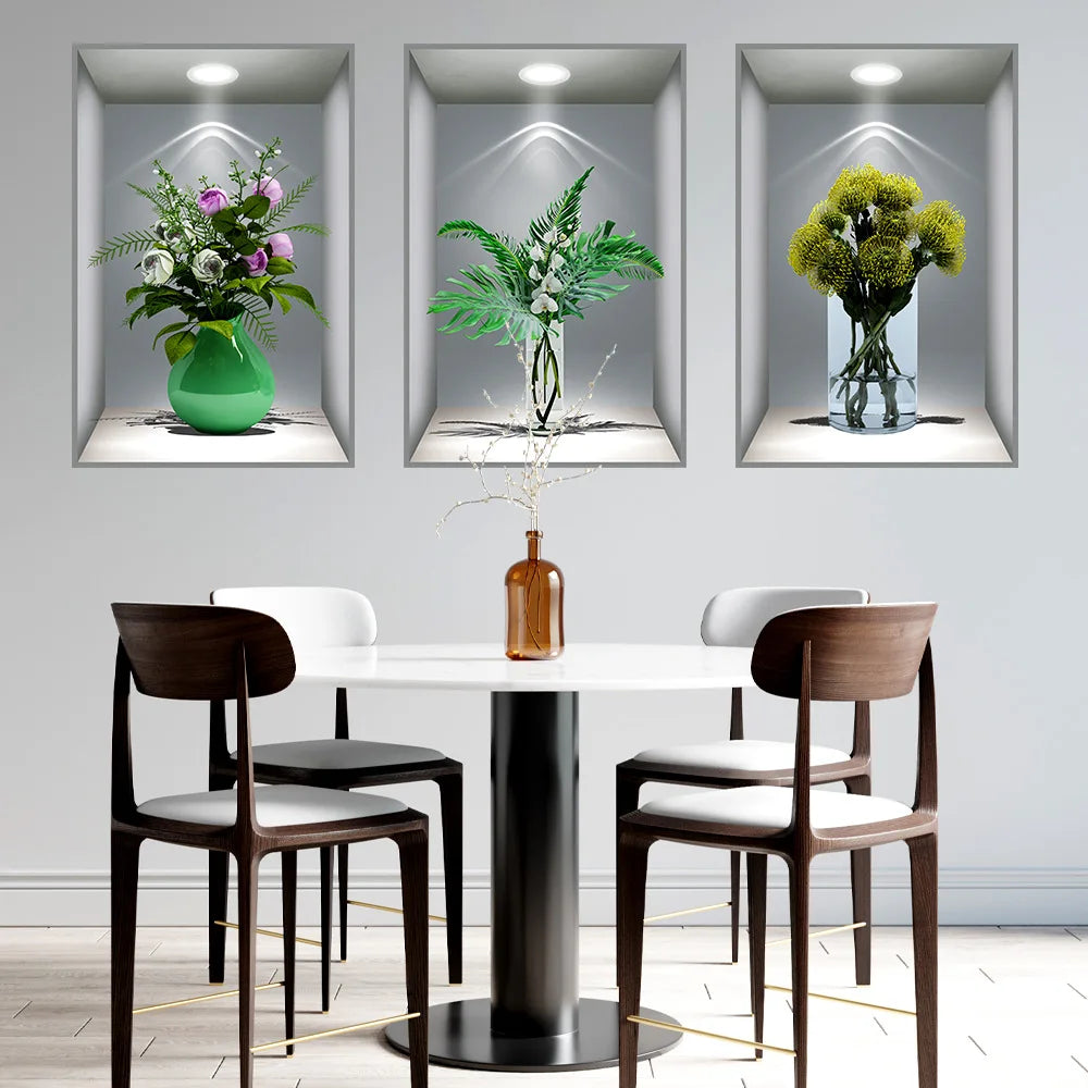 3D effect potted triptych posters hallway staircase decorative painting hotel restaurant wall plant stickers Oasis Select 7 60cm x 90cm