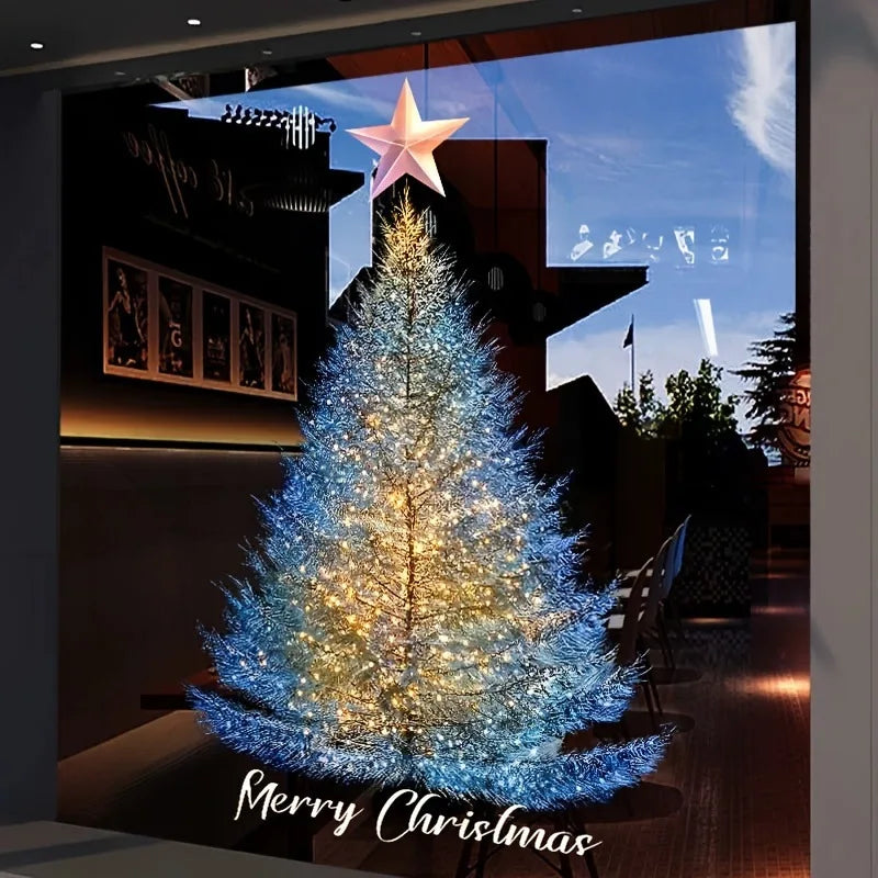 The Static Sticker on The Christmas Blue and Gold Christmas Tree Can Be Removed Stickers Oasis Select
