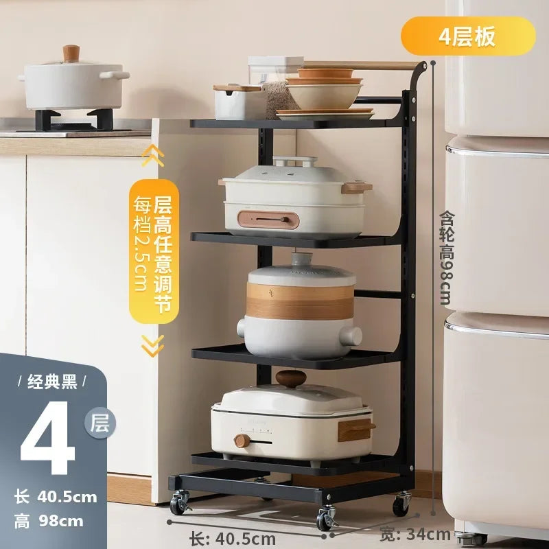 Kitchen rack Household floor-to-ceiling pot rack Multi-layer fruit and vegetable vegetable basket trolley storage rack Oasis Select Black Four-1