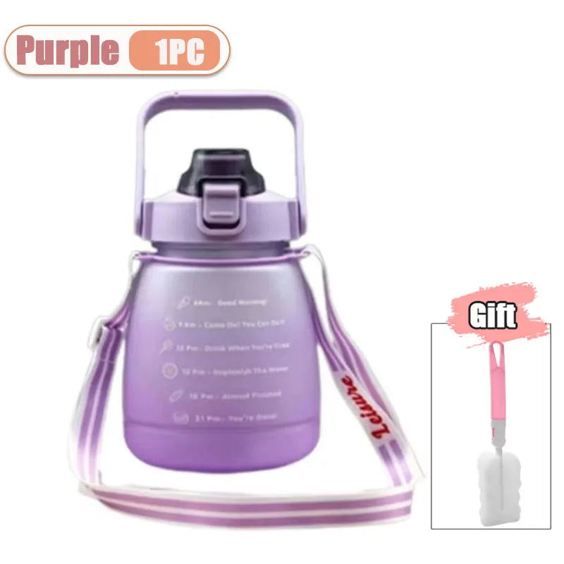 Large Capacity Frosted Sports Water Bottle with Shoulder Strap Portable Cup for Gym Outdoor Travel Hiking Reusable BPA Free Oasis Select Purple-1PC