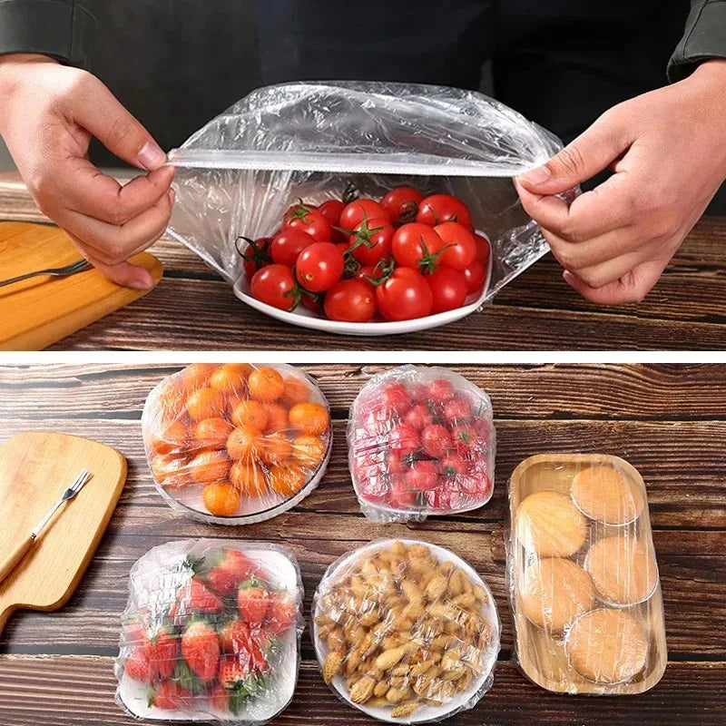 50/100/200/300pcs Food Grade Plastic Wrap Cover Disposable Household Plastic Wrap Cover With Elastic Cover Food Keeping Film Oasis Select