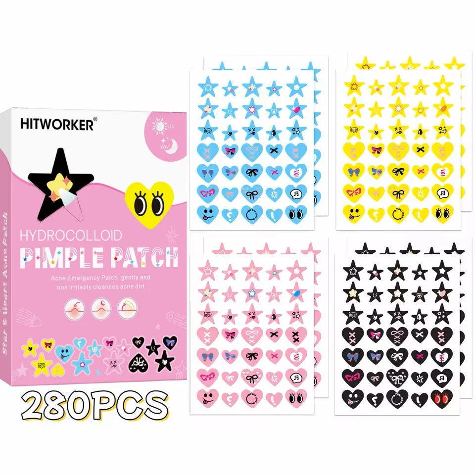 280/140pcs Color Water Colloidal Acne Patch - Alcohol free, odorless, non irritating, cute star shaped invisible acne patch Oasis Select 280pcs