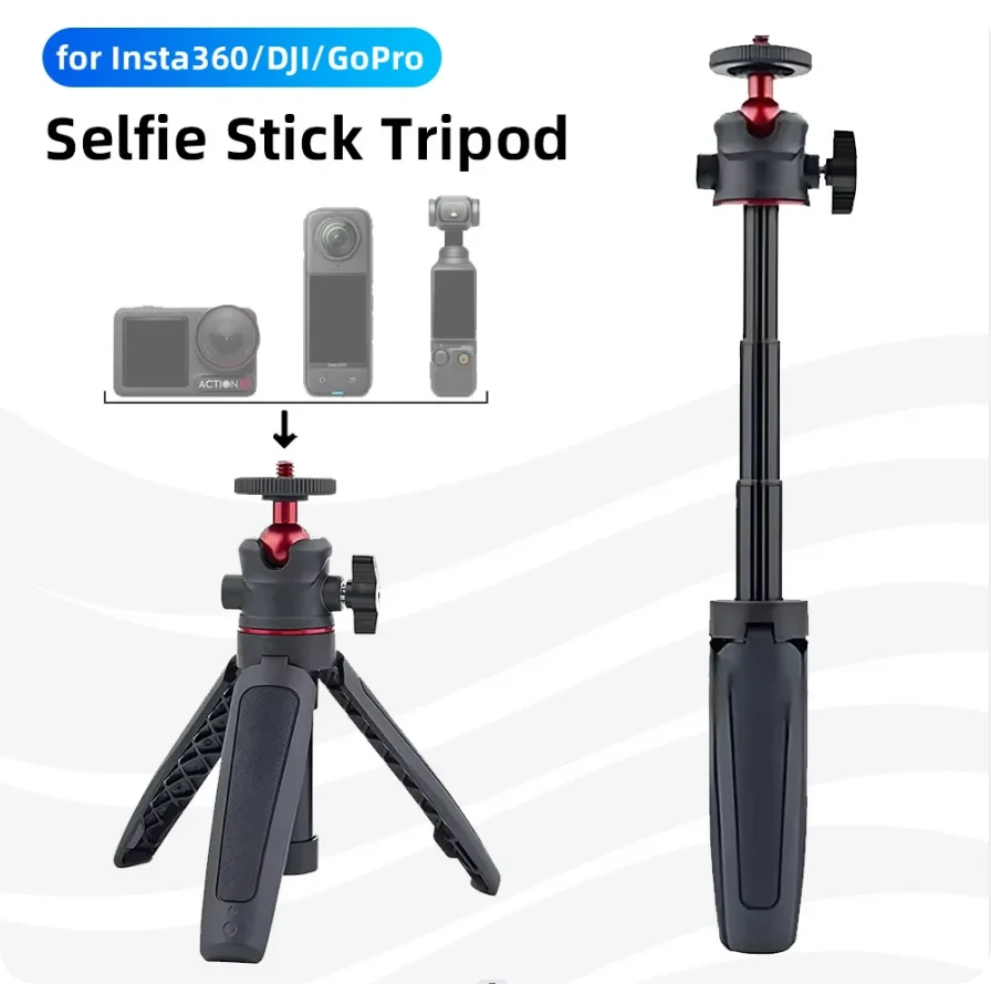2-in-1 Selfie Stick Tripod for GoPro, Insta360, DJI & Phone