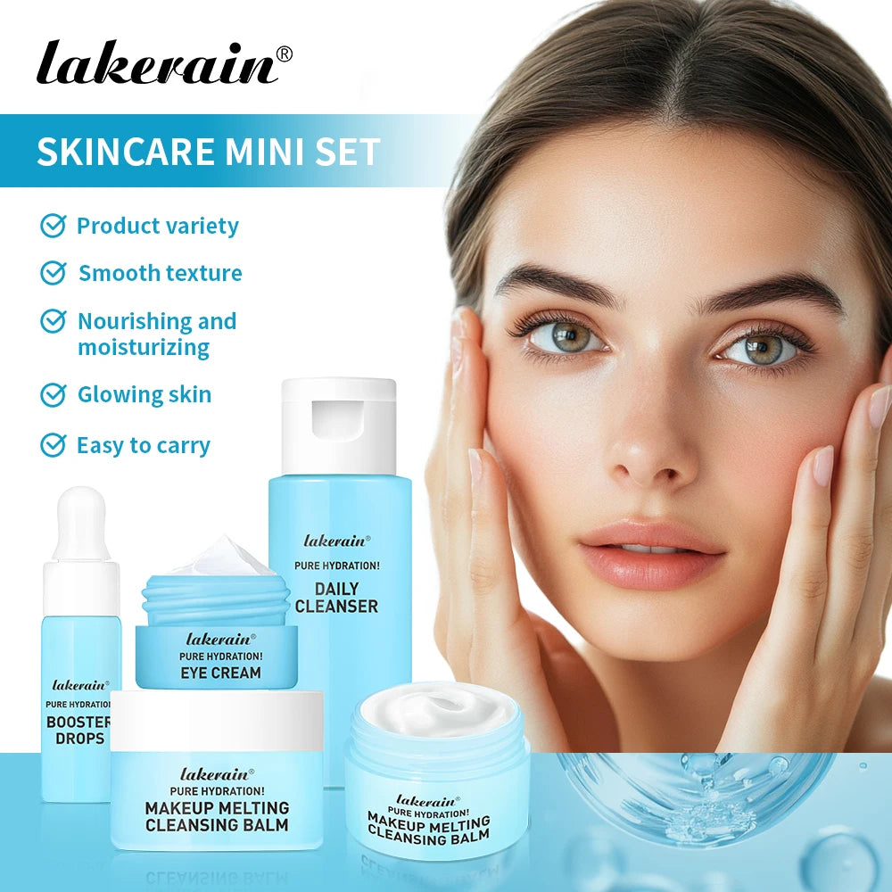 Mini Skincare Set Cream Serum Facial Cleanser Eye Cream Moisturizing Whitening Face Skin Care Travel Facial First Aid Set Oasis Select