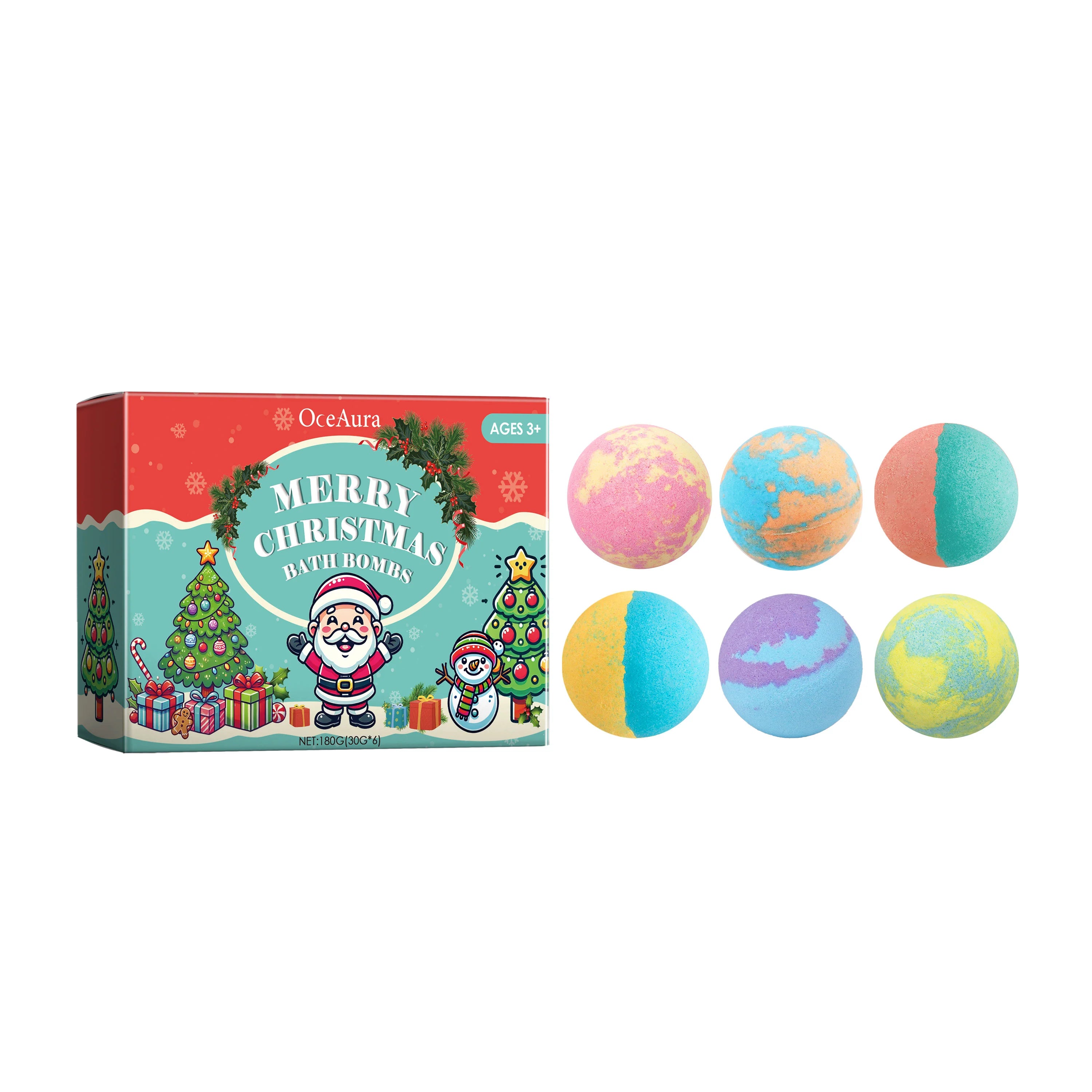 OceAura Christmas Bath Bombs – Colorful Fizzing Spa Gift Set