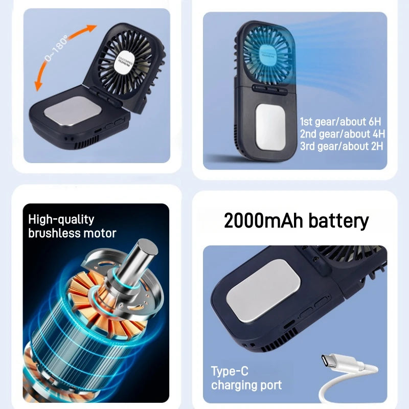 URGGU Portable Handheld Fan USB Rechargeable 2000mAh Folding