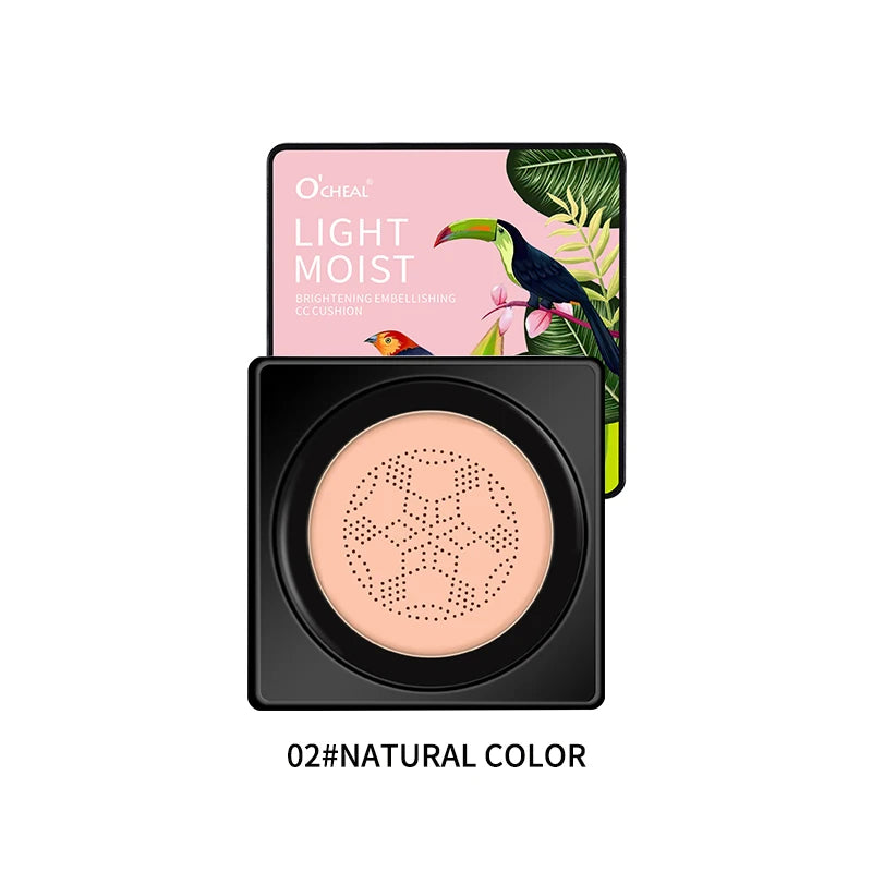 O'CHEAL Mushroom Head BB Cream Cushion – SPF Foundation Compact BB Cream Cushion Oasis Select 02 Natural Bird